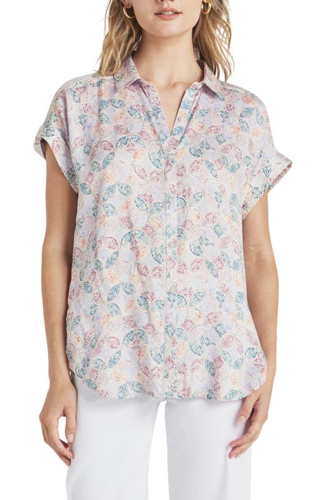 Kathryn Tile Print Short Sleeve Button-Up Shirt