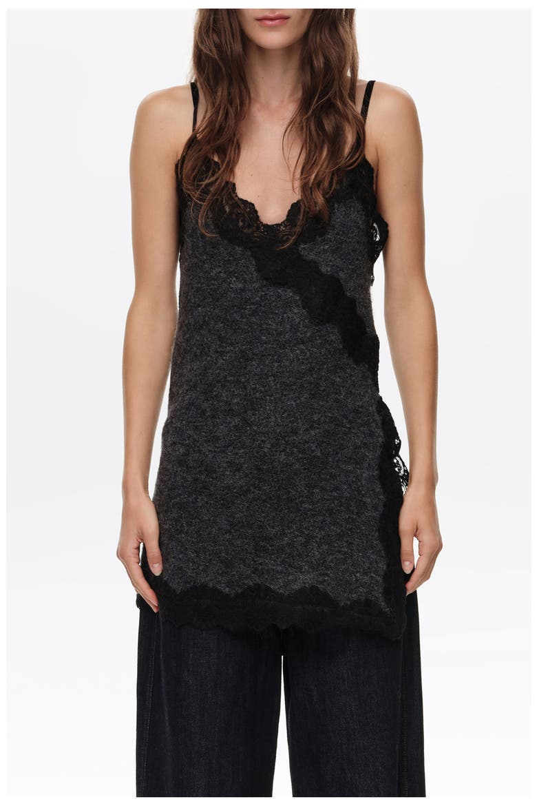 Mohair Lace Trim Top, Main, color, DARK GREY MELANGE