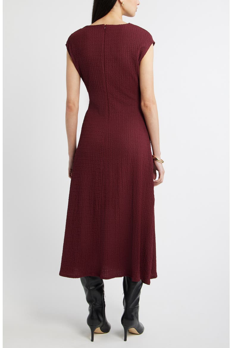 Textured Ruched Midi Dress, Alternate, color, BURGUNDY TANNIN