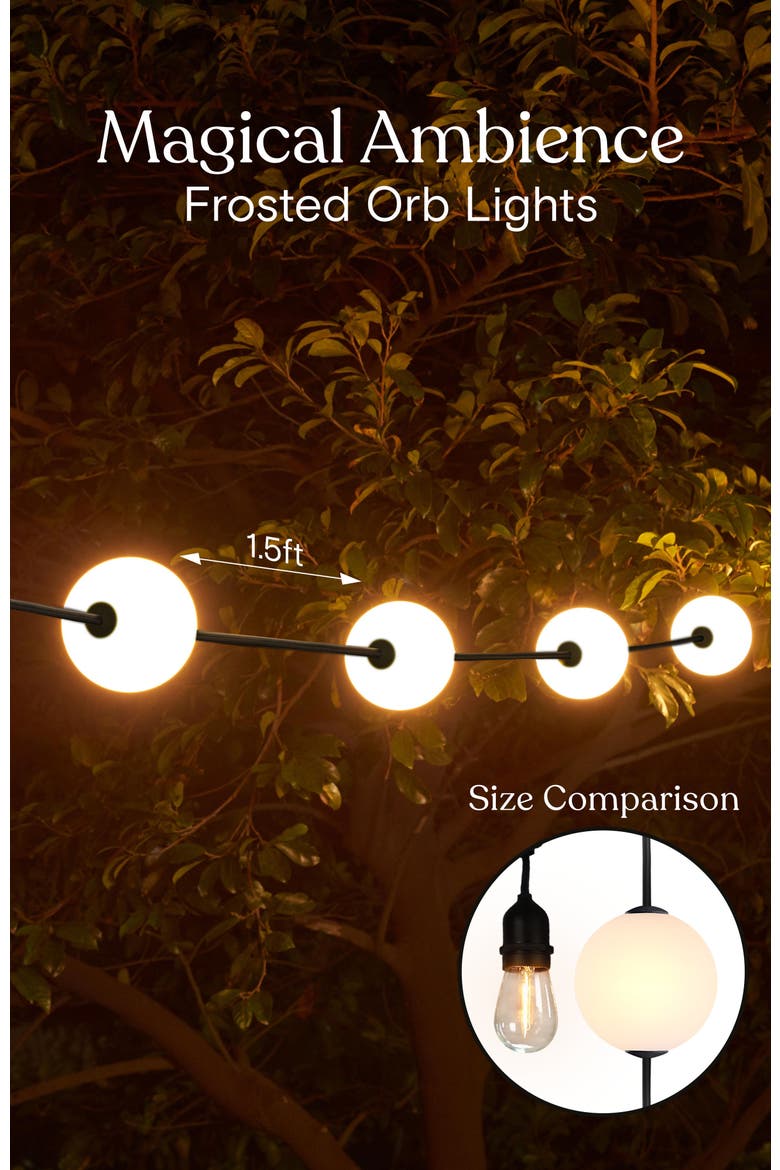 30 ft, 10‑light Plug‑In Water‑Resistant LED Outdoor String Lights, White Frosted Plastic Orb Patented Design, Alternate, color, Classic Black | 10 Bulbs