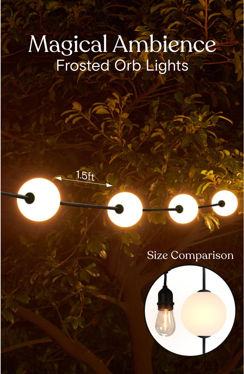 Brightech 30 ft, 10‑light Plug‑In Water‑Resistant LED Outdoor String Lights, White Frosted Plastic Orb Patented Design, Alternate, color, Classic Black | 10 Bulbs