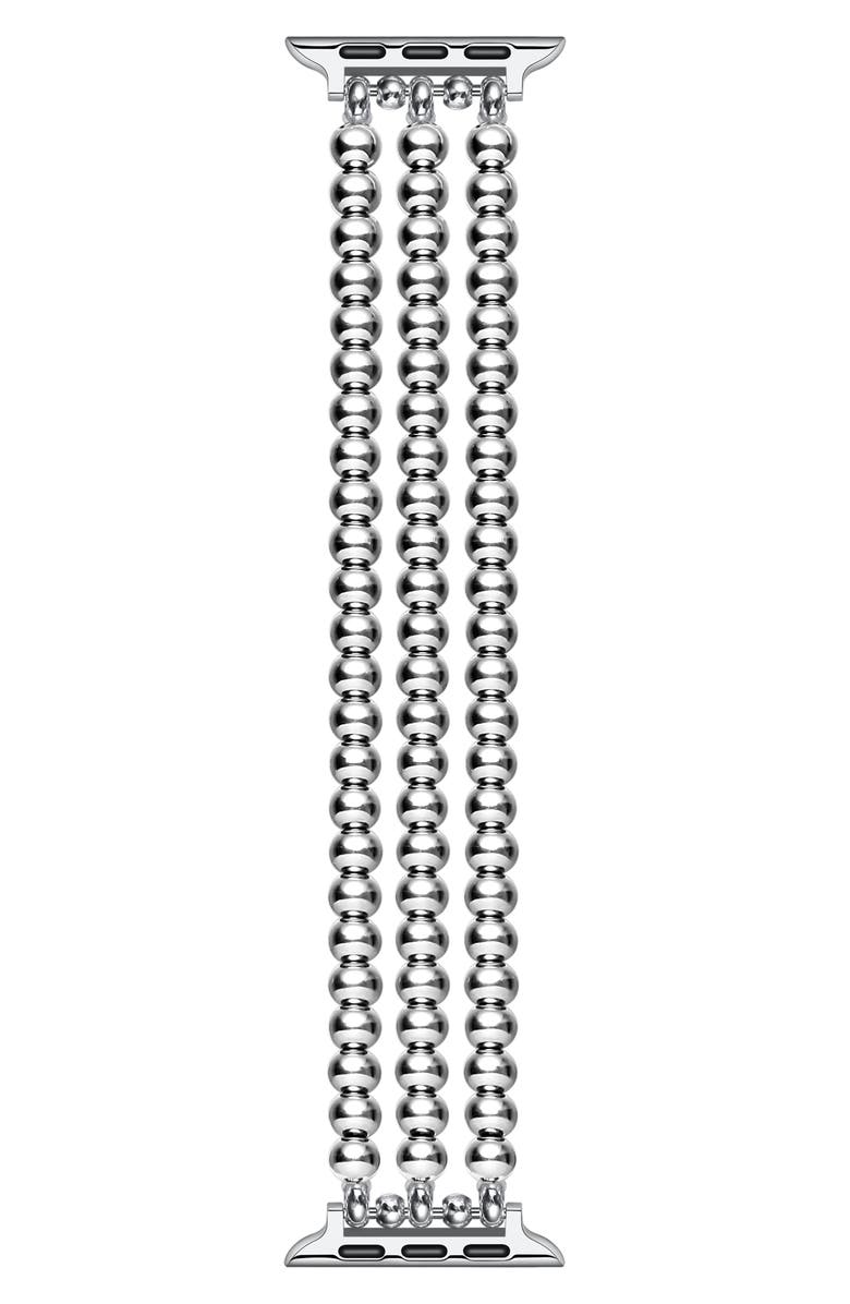 The Posh Tech Nova Stainless Steel Beaded Band for Apple Watch, Main, color, Silver