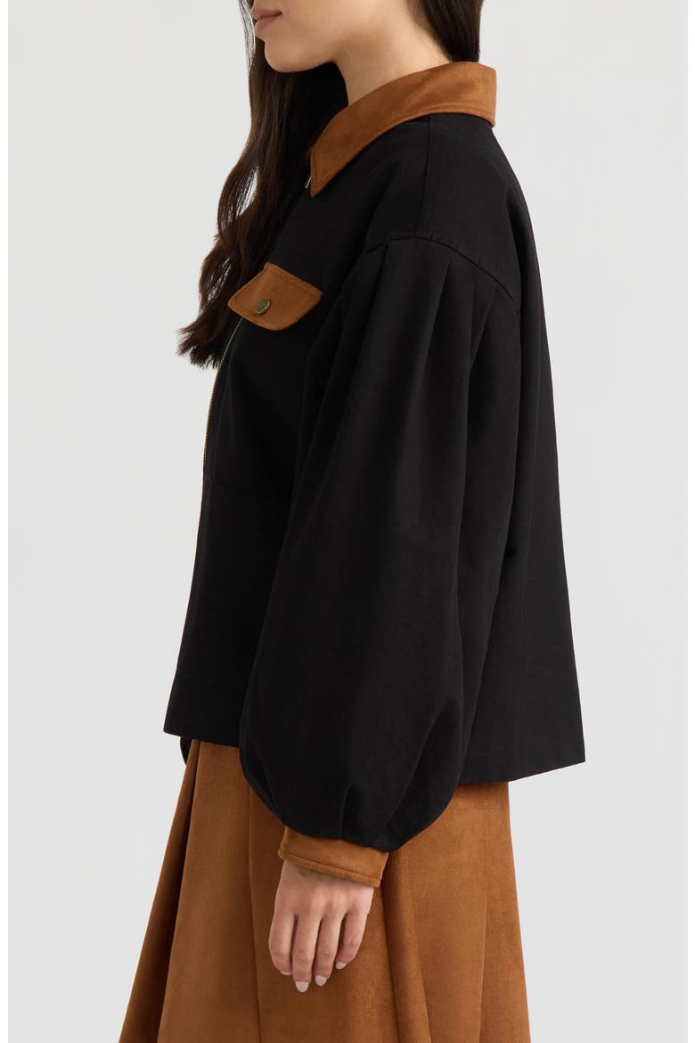 Zip Front Jacket with Bubble Sleeves, Alternate, color, BLACK