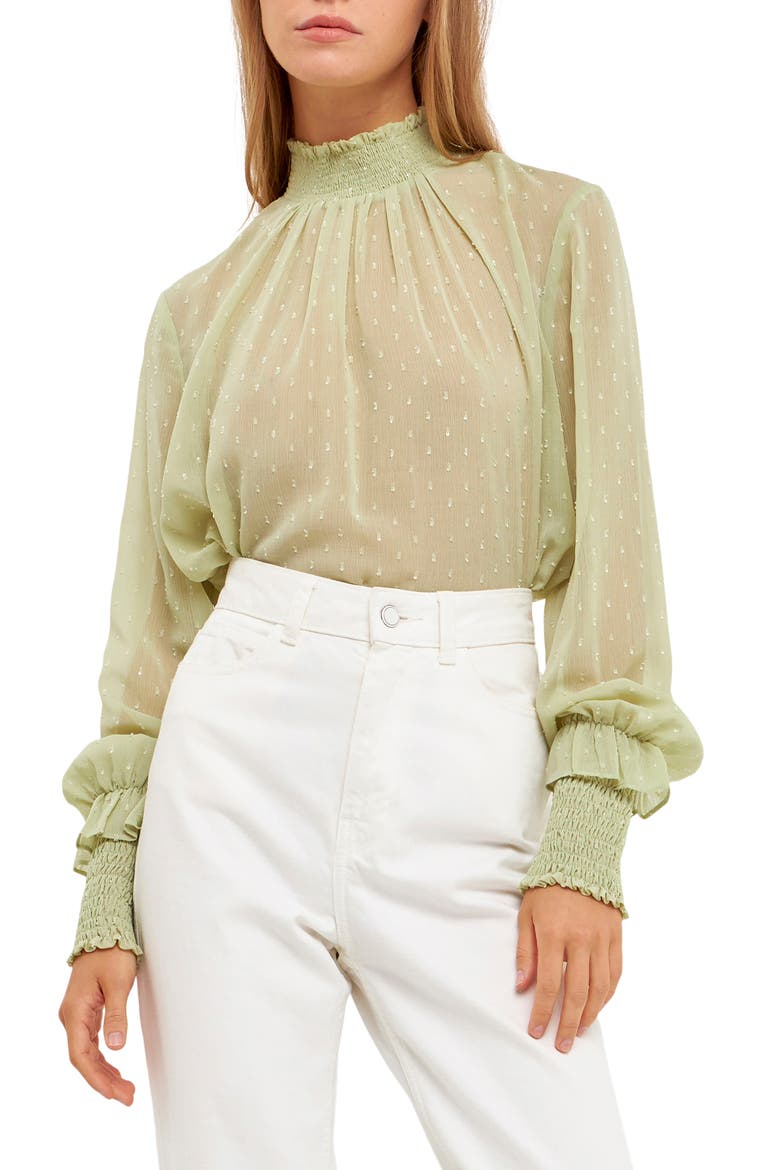 Swiss Dot Blouse, Main, color, SAGE