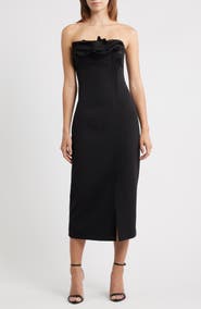 Vince Camuto Pleated Ruffle Detail Strapless Cocktail Sheath Dress
