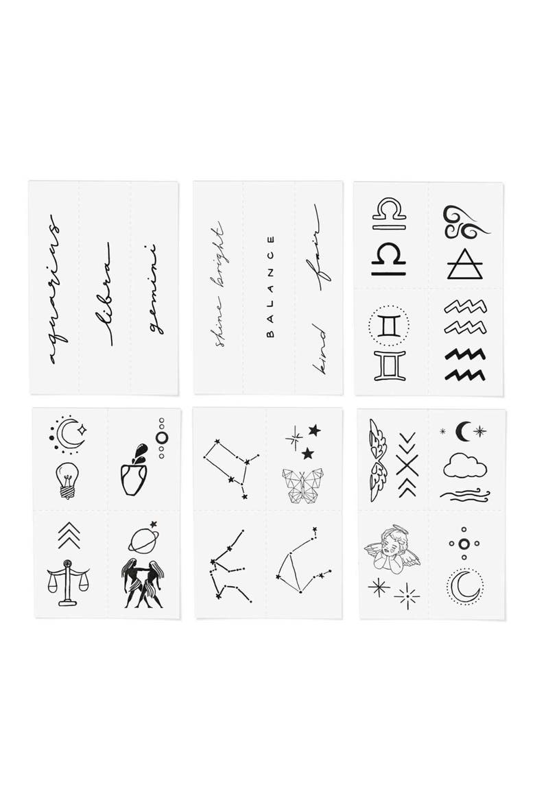 Air Zodiac Temporary Tattoos, Alternate, color, BLACK