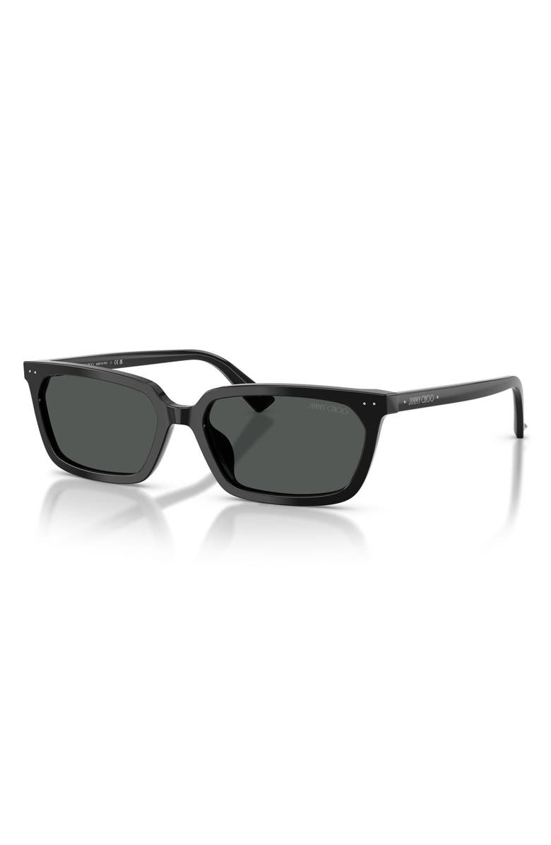 Jimmy Choo 55mm Rectangular Sunglasses, Alternate, color, Black / Dark Grey