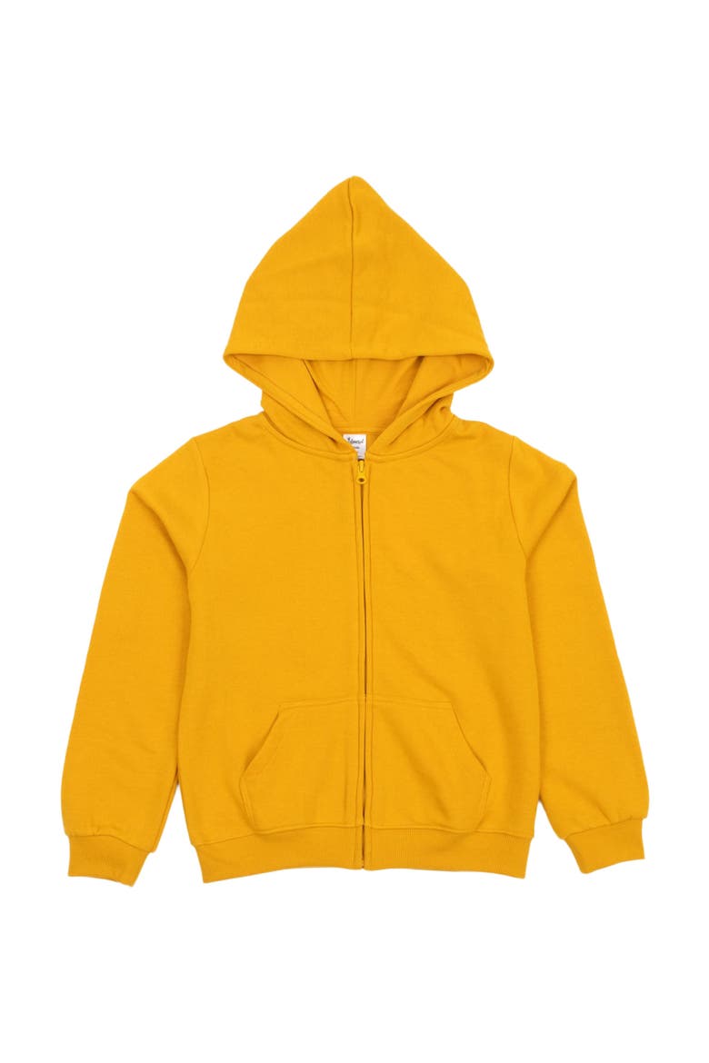 Kids Zip-Up Sweatshirt Hoodie, Cotton Blend, Solid Colors, Main, color, Mustard