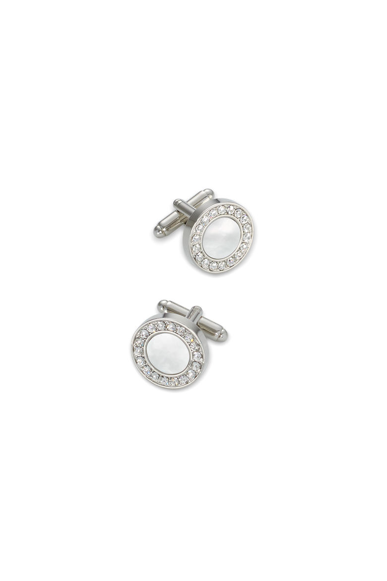 Mother Of Pearl & Crystal Cufflinks, Main, color, Silver