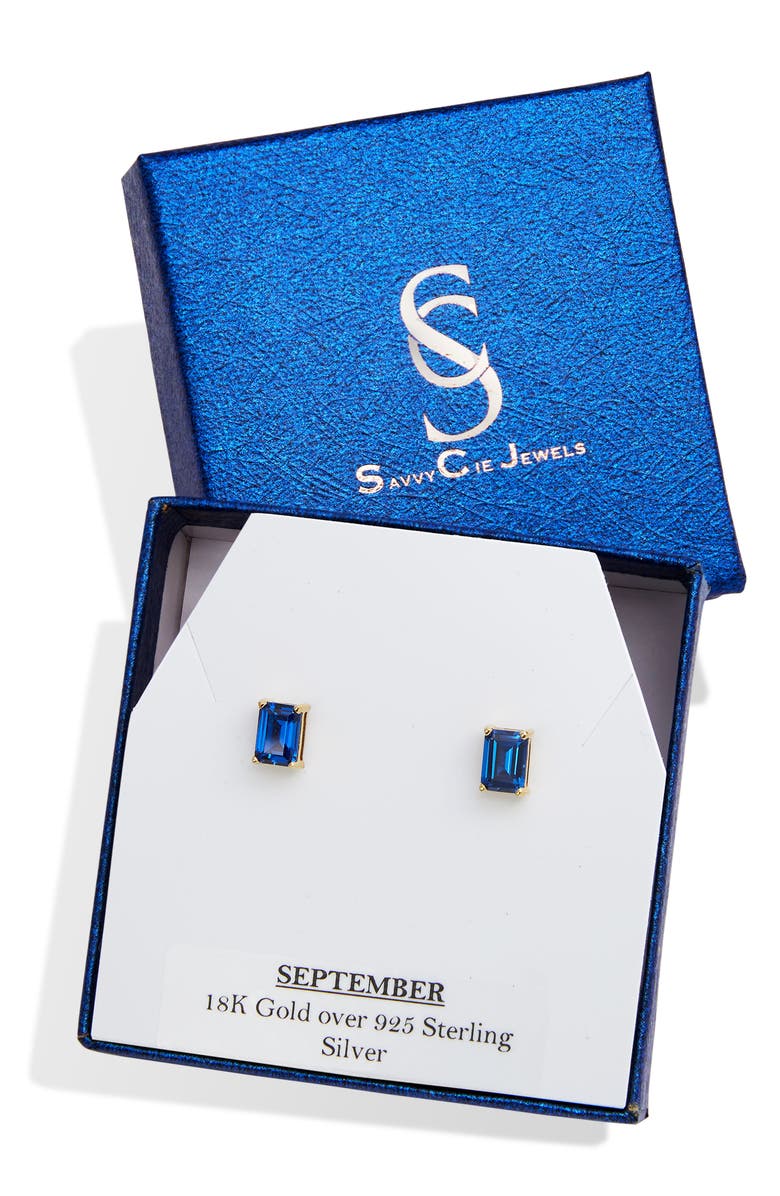 SAVVY CIE JEWELS Vermeil Sterling Silver Emerald Cut CZ Box Stud Earrings, Alternate, color, Sapphire - September