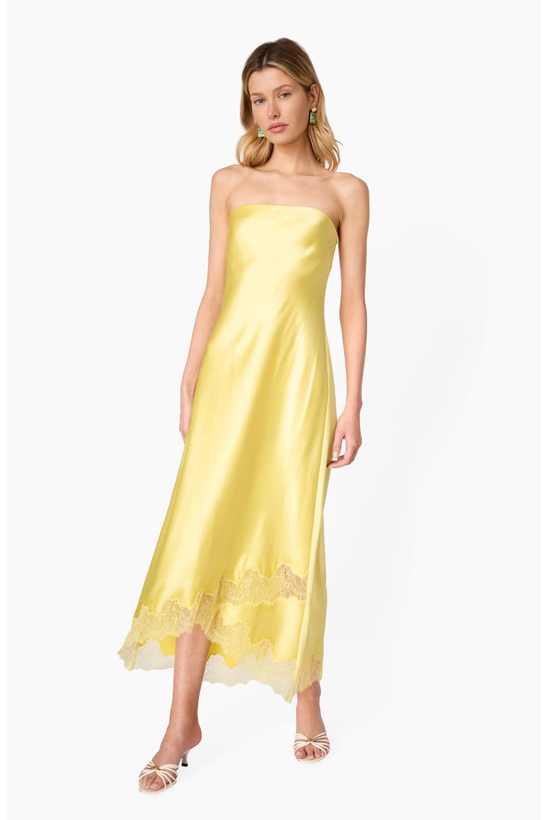 Alexandria Strapless Lace Hem Midi Dress, Alternate, color, CUSTARD