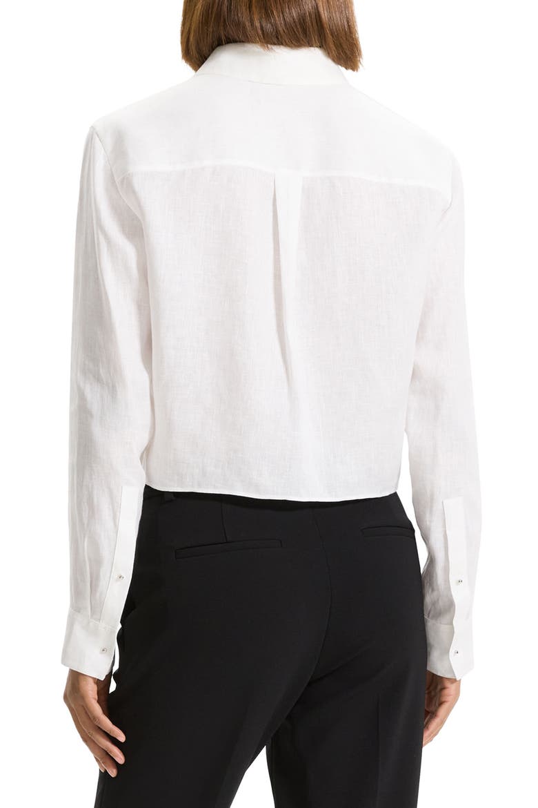 Tapered Long Sleeve Crop Linen Button-Up Shirt, Alternate, color, WHITE