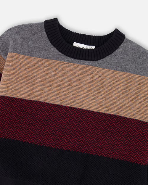 Deux Par Deux Color Block Knit Sweater In Brown