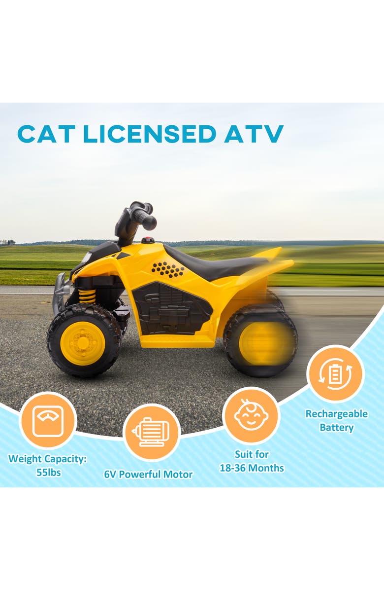 Qaba CAT 6V Kids ATV with Horn, LED Headlights, Single Button Start, Alternate, color, Yellow