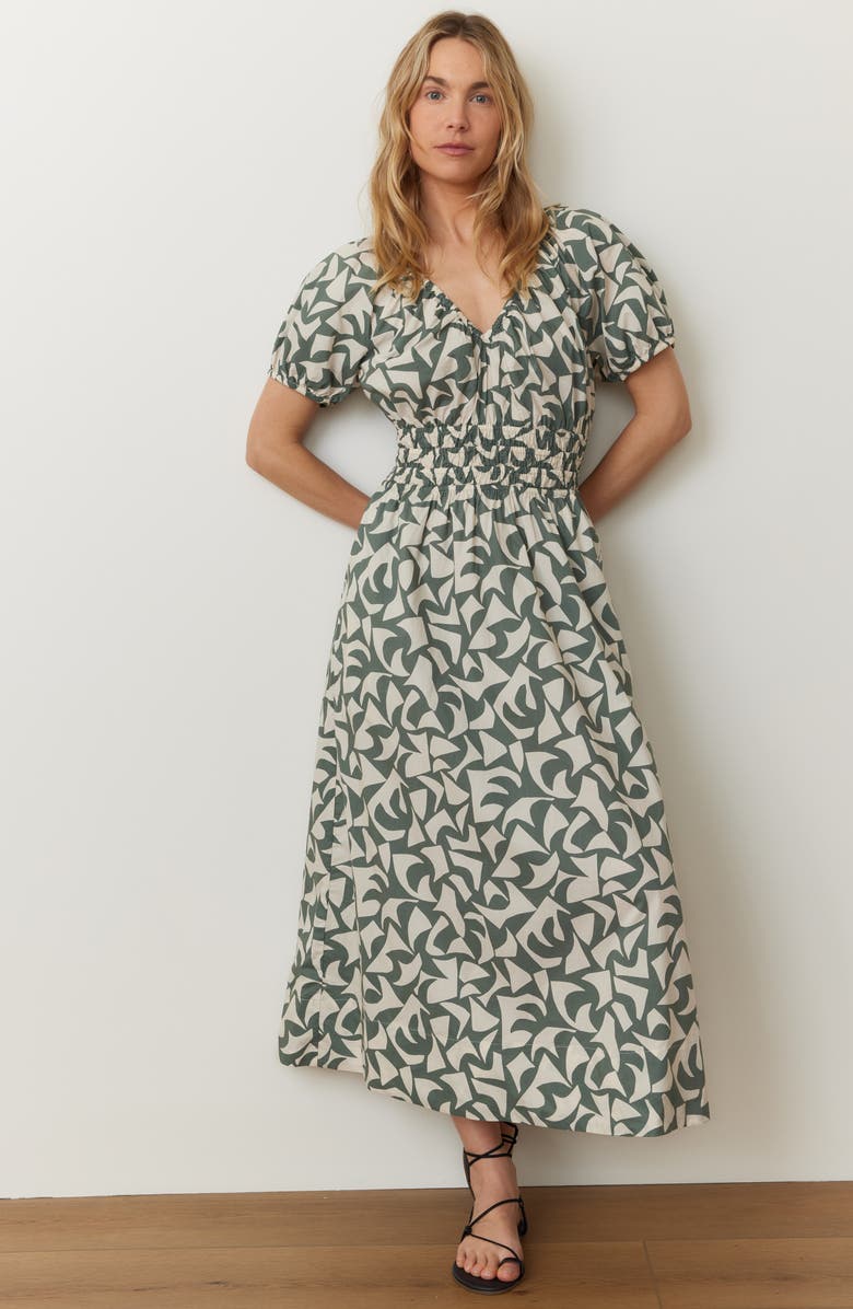 Marine Layer Emery Geo Print Smocked Waist Pima Cotton Dress, Alternate, color, 