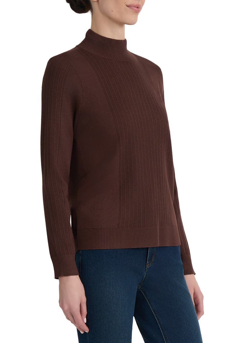 Mock Neck Placed Rib Sweater, Alternate, color, COFFEE BEAN