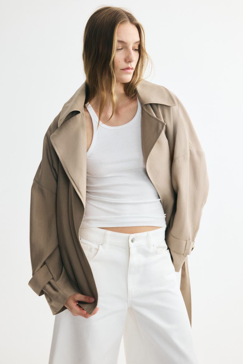 Short Lyocell-Blend Trench Coat, Alternate, color, Beige