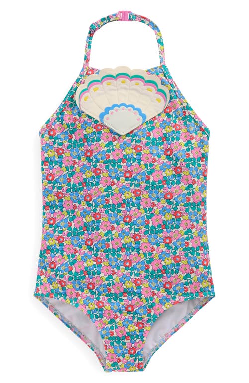 Mini Boden Kids' Ellery One-piece Swimsuit In Blue Multi Flowerbed Shell