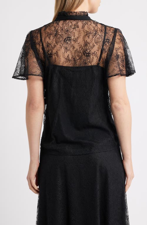 Anne Klein Lace Flutter Sleeve Button-up Shirt In Black