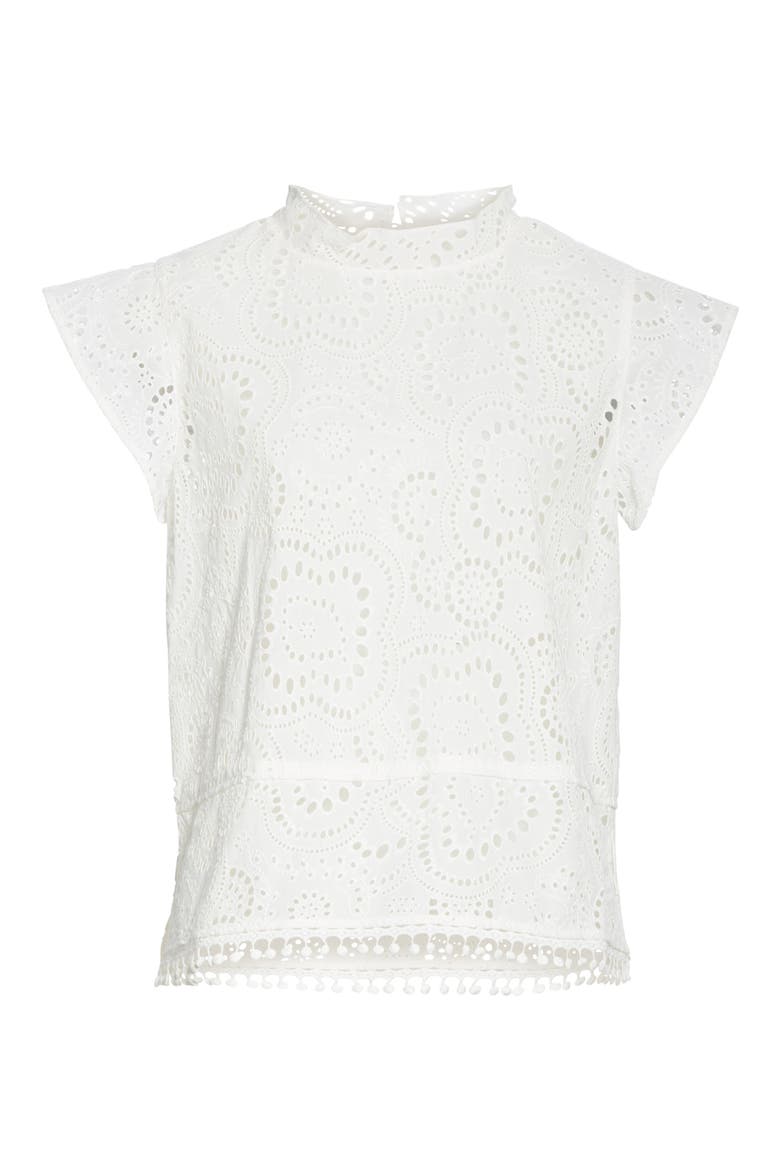 Embroidered Flutter Sleeve Top, Alternate, color, WHITE