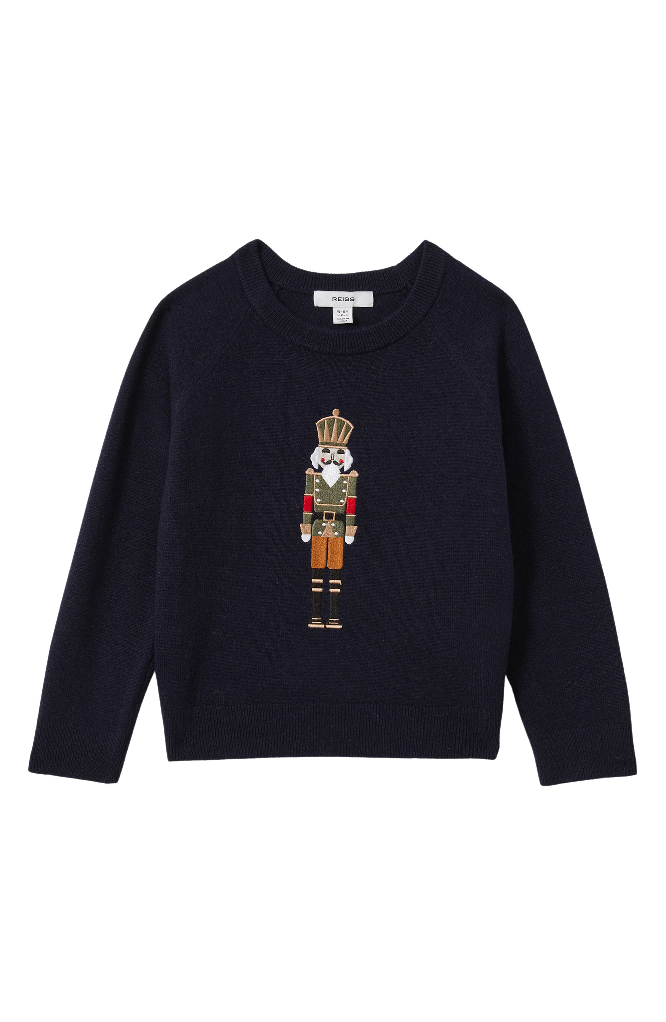 Reiss Kids' Bowden Jr. Holiday Nutcracker Embroidered Sweater in Navy 