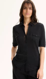 Majestic Filatures Stretch Linen 3/4 Sleeve Pocket Shirt