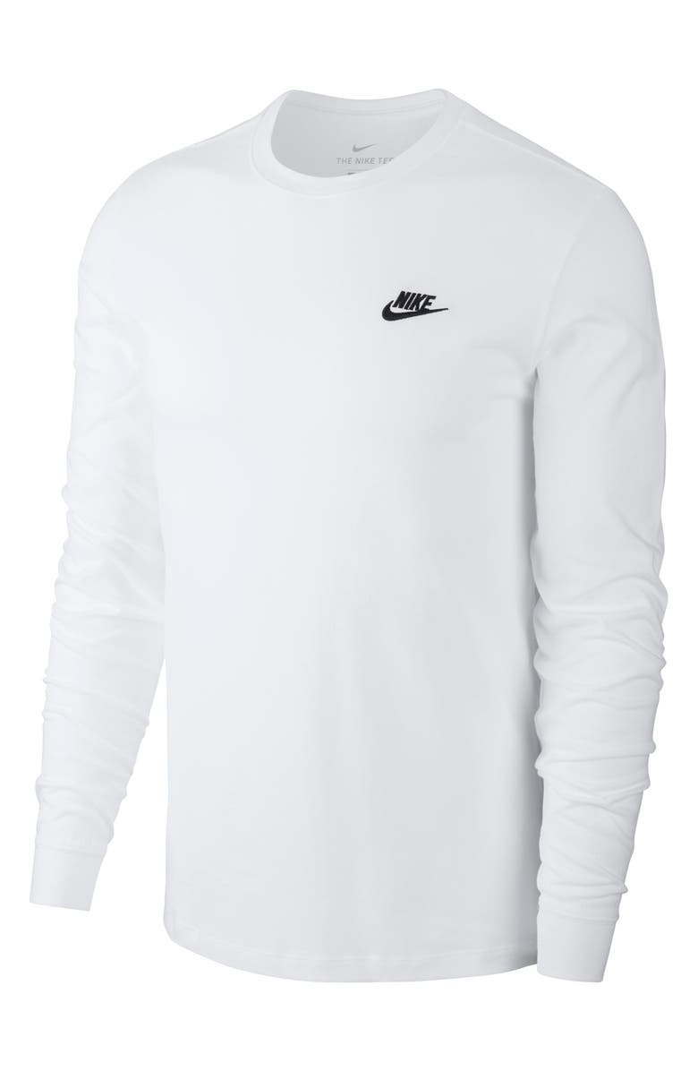 Nike Sportswear Club Long Sleeve T-Shirt, Alternate, color, White/Black