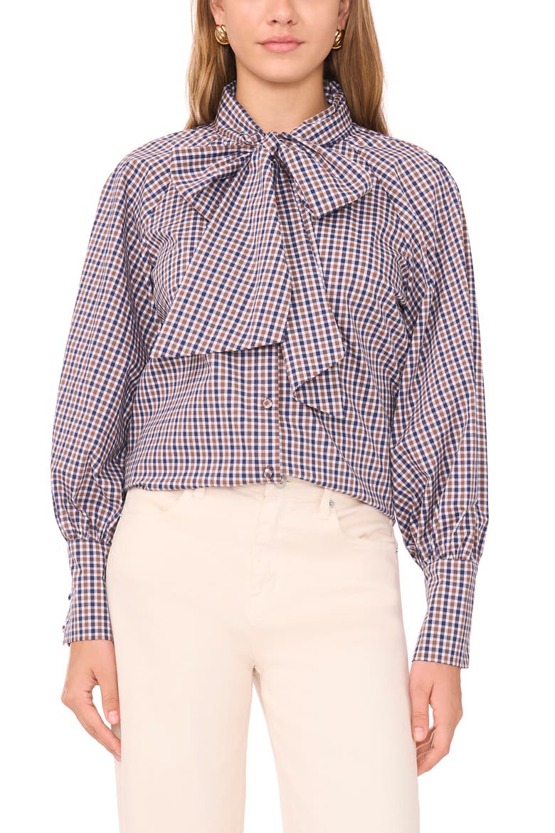 Bow Neck Poplin Shirt, Main, color, RICH BLACK