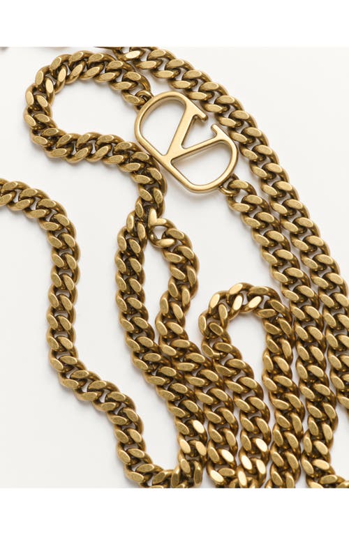 Valentino Garavani Vlogo Signature Chain Belt Woman Antique Gold S In Dark Brown/gold