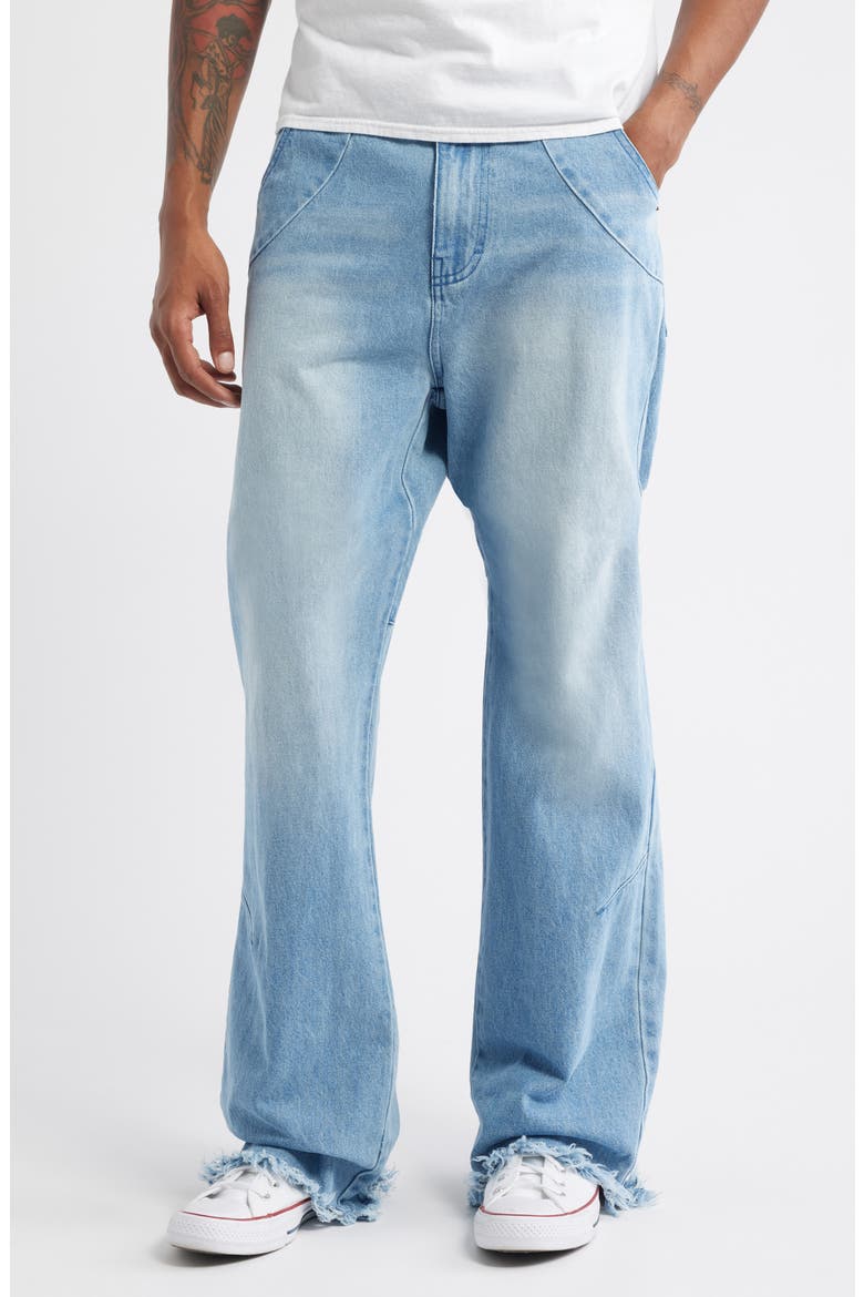 Dart Five-Pocket Fray Hem Jeans, Main, color, BLUE