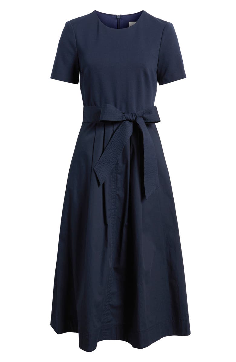 Eliza J Bow Detail Midi Dress, Alternate, color, Navy