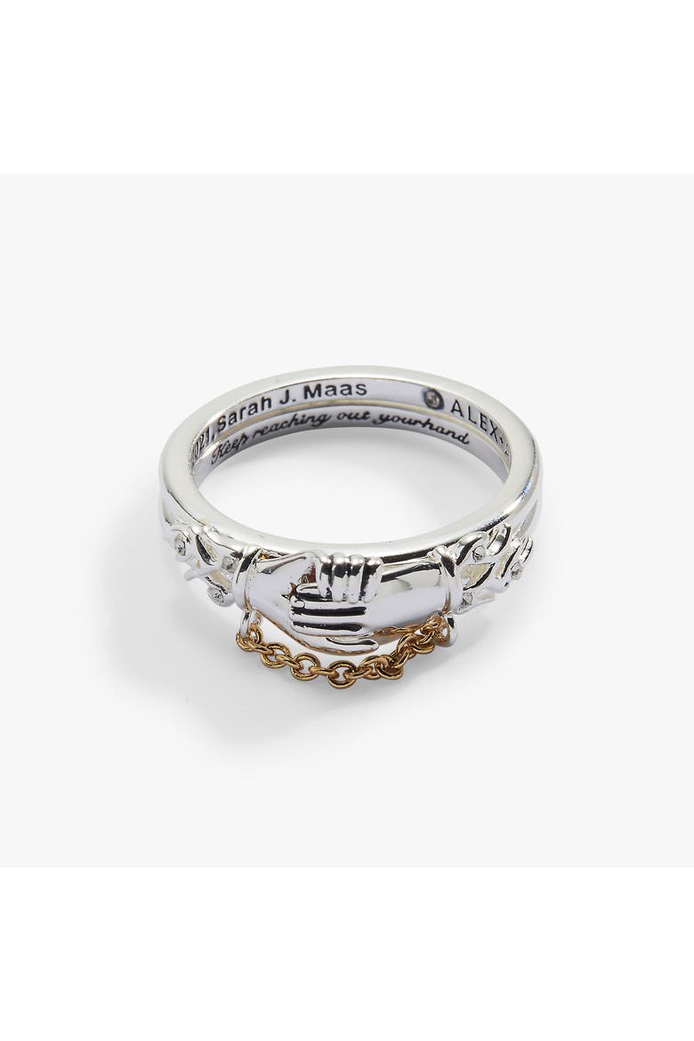 A Court of Thorns and Roses 'Keep Reaching Out Your Hand' Nesta & Cassian Ring Set of 2, Main, color, Silver