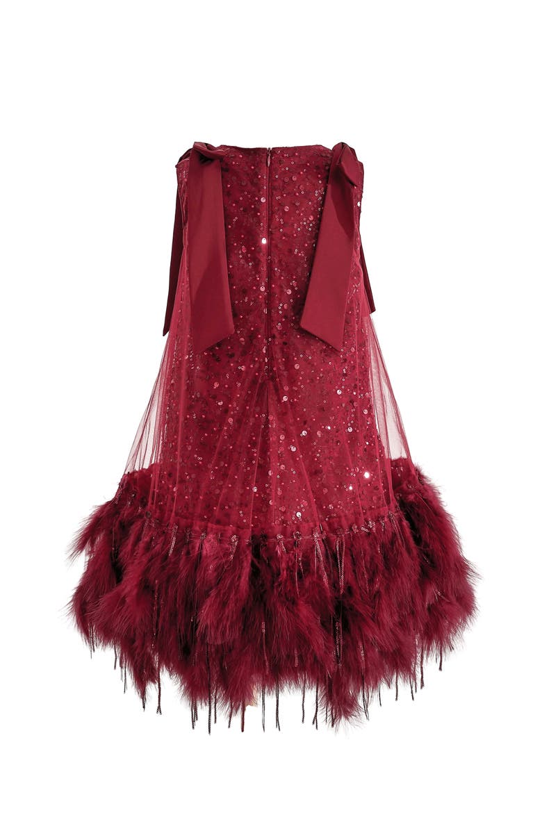 Tulleen Sequin Feather Dress, Alternate, color, Red
