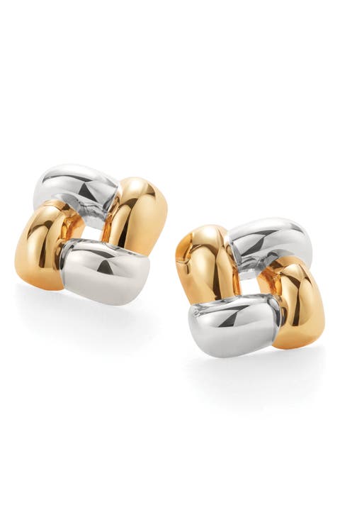 Two-Tone Woven Square Earrings