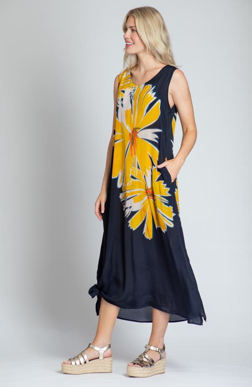Apny Print V-neck Sleeveless Chiffon Midi Dress In Navy Multi