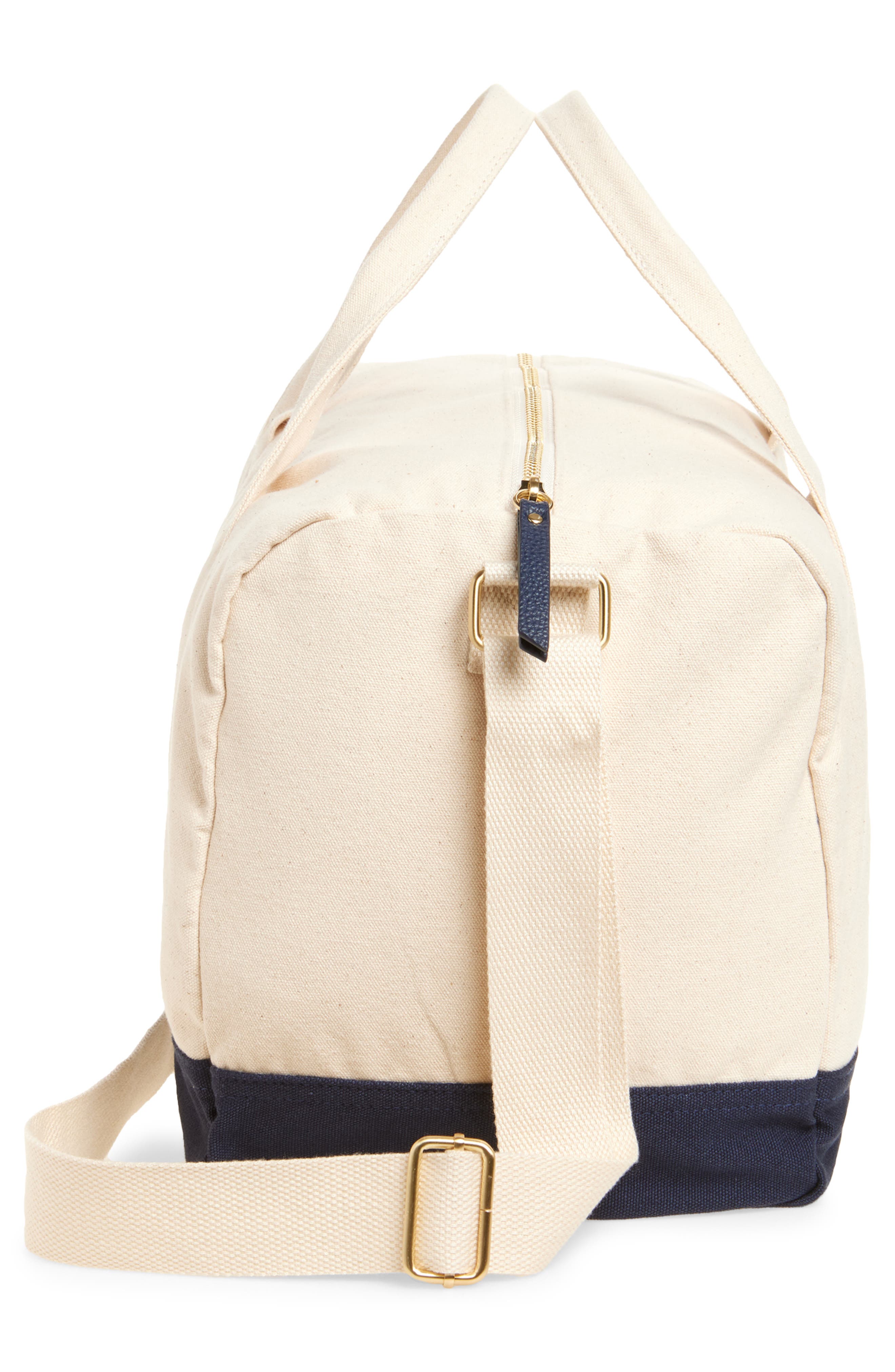 Favorite Daughter Go Sports Embroidered Canvas Duffle Bag, Alternate, color, Natural Navy Blaze