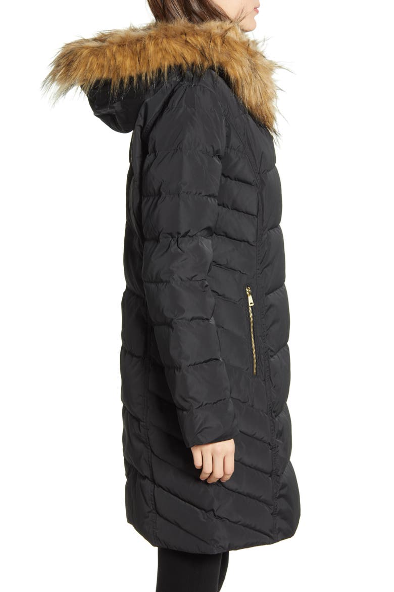 Cole Haan Feather & Down Puffer Jacket with Faux Fur Trim, Alternate, color, BLACK