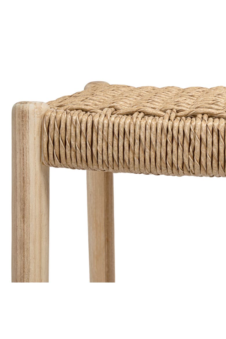 Armati Coastal Wood Backless Indoor/Outdoor Counter Stool, with Woven Synthetic Rattan Seat for Kitchen or Patio, Alternate, color, Natural Finish -29.5"