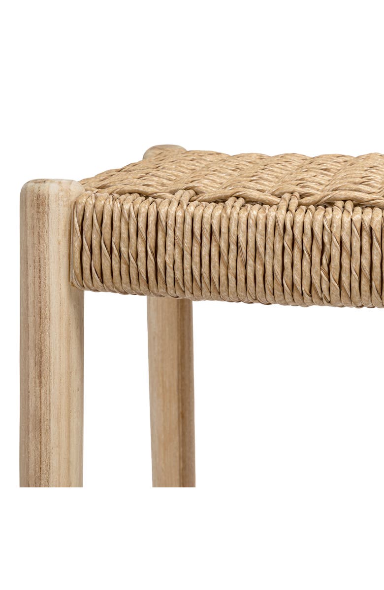 JONATHAN Y Armati Coastal Casual Handcrafted Teak Wood Backless Indoor/Outdoor Counter Stool with Synthetic Woven Seat, Alternate, color, Natural Finish -29.5"