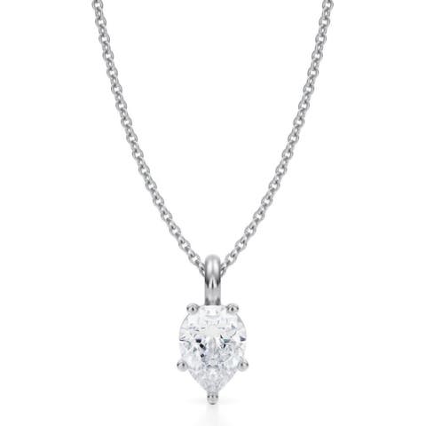 Pear Solitaire Lab Diamond Pendant Necklace 14K 1.0ct