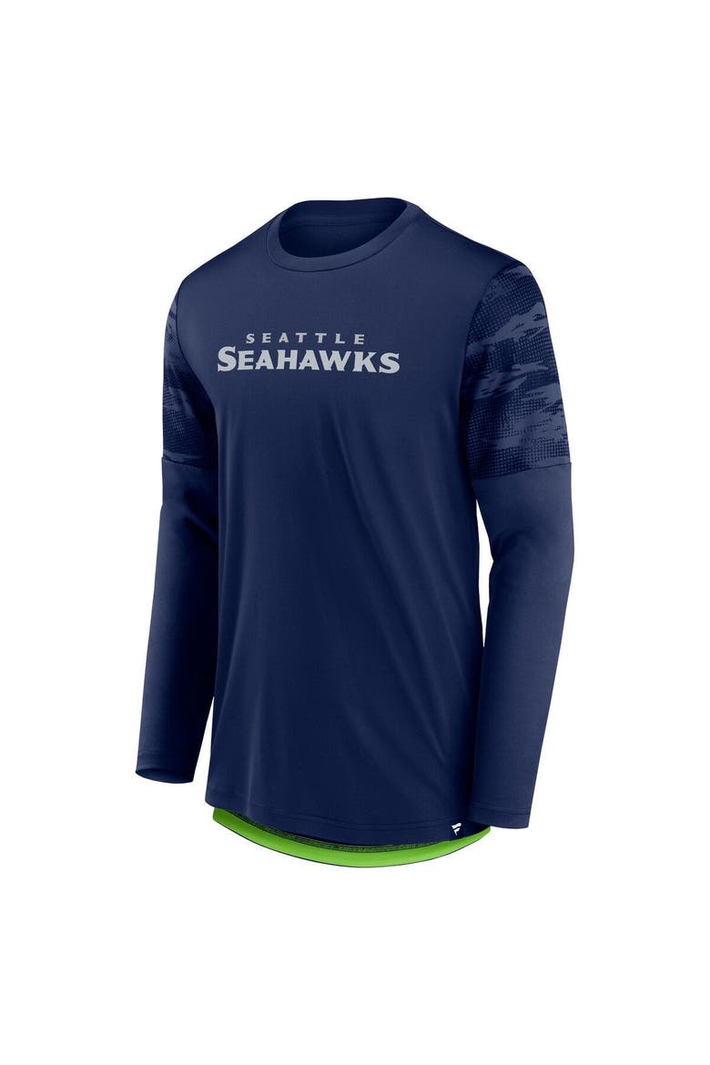 Men's Fanatics Branded College Navy/Neon Green Seattle Seahawks Square Off Long Sleeve T-Shirt, Alternate, color, Navy