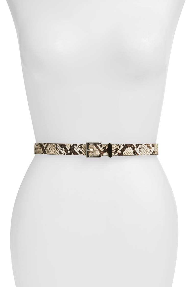 Snake Embossed Faux Leather Belt, Main, color, IVORY COMBO