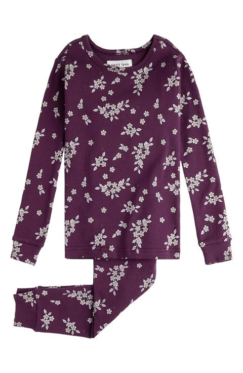 Organic Cotton Long Sleeve Two Piece Pajama Set Light Blue Floral Print