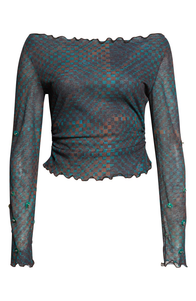 Siedrés Elara Embellished Check Off the Shoulder Crop Top, Main, color, Blue Multi