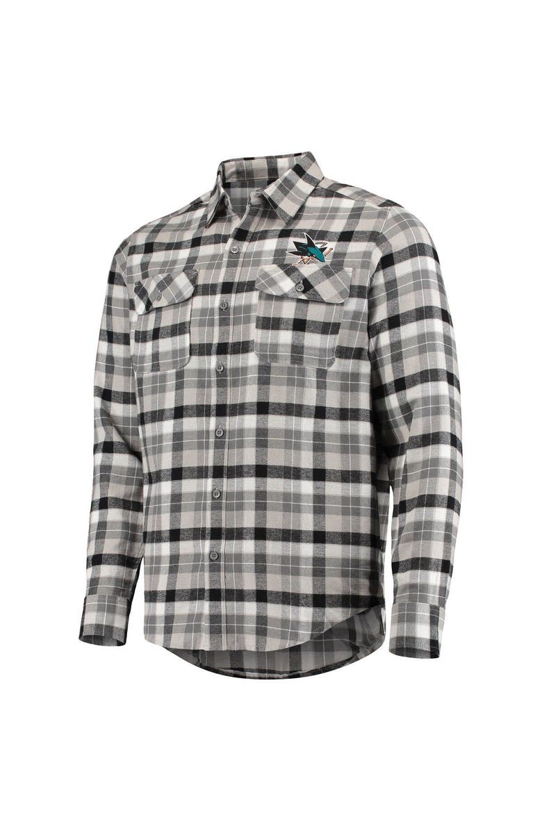 ANTIGUA Men's Antigua Black/Gray San Jose Sharks Ease Plaid Button-Up Long Sleeve Shirt, Alternate, color, 