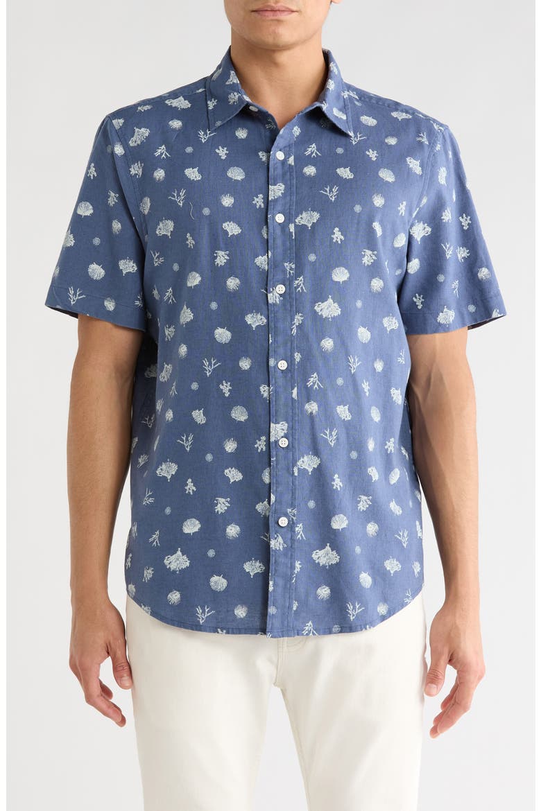 Short Sleeve Linen Blend Shirt, Main, color, BLUE VINTAGE CORAL SHORE