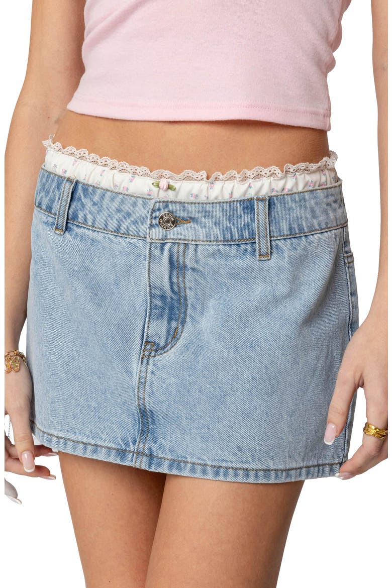 Floral Peekaboo Denim Miniskirt, Alternate, color, LIGHT-BLUE