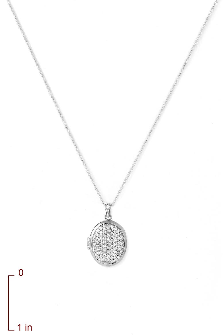 Cubic Zirconia Locket Necklace, Alternate, color, OVAL - STERLING PLATINUM