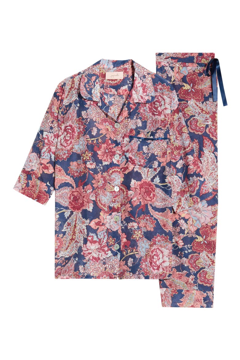 Ella Cotton & Silk Crop Pajamas, Alternate, color, BLUE INDIGO