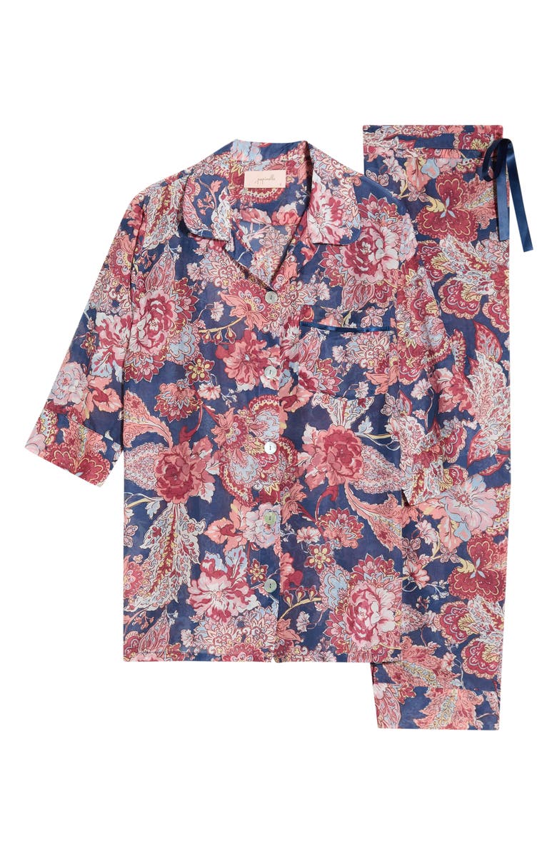 Papinelle Ella Cotton & Silk Crop Pajamas, Alternate, color, Blue Indigo